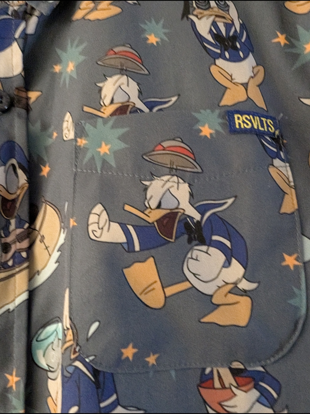 RSVLTS Navy Short-Sleeve Button-Down Shirt with Cartoon Print Size Youth Large - Picture 4 of 5